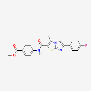 molecular formula C21H16FN3O3S B2495120 METHYL 4-[6-(4-FLUOROPHENYL)-3-METHYLIMIDAZO[2,1-B][1,3]THIAZOLE-2-AMIDO]BENZOATE CAS No. 852134-30-6