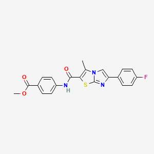 molecular formula C21H16FN3O3S B2495120 甲酸甲酯4-(6-(4-氟苯基)-3-甲基咪唑并[2,1-b]噻唑-2-羧酰胺)苯甲酸酯 CAS No. 852134-30-6