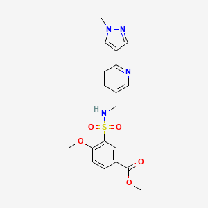 molecular formula C19H20N4O5S B2495123 methyl 4-methoxy-3-(N-((6-(1-methyl-1H-pyrazol-4-yl)pyridin-3-yl)methyl)sulfamoyl)benzoate CAS No. 2034523-49-2