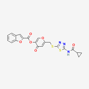 molecular formula C21H15N3O6S2 B2495126 6-(((5-(cyclopropanecarboxamido)-1,3,4-thiadiazol-2-yl)thio)methyl)-4-oxo-4H-pyran-3-yl benzofuran-2-carboxylate CAS No. 896010-32-5