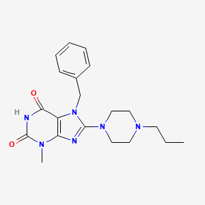 molecular formula C20H26N6O2 B2495129 7-Benzyl-3-methyl-8-(4-propylpiperazin-1-yl)purine-2,6-dione CAS No. 878430-95-6