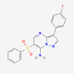 molecular formula C18H13FN4O2S B2495143 3-(4-Fluorophenyl)-6-(phenylsulfonyl)pyrazolo[1,5-a]pyrimidin-7-amine CAS No. 685107-30-6