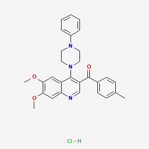 molecular formula C29H30ClN3O3 B2495145 6,7-Dimethoxy-3-(4-methylbenzoyl)-4-(4-phenylpiperazin-1-yl)quinoline hydrochloride CAS No. 2097863-38-0