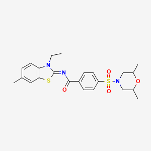 molecular formula C23H27N3O4S2 B2495166 (E)-4-((2,6-二甲基吗啉-2-基硫代)-N-(3-乙基-6-甲基苯并[d]噻唑-2(3H)-基亚甲基)苯甲酰胺 CAS No. 850909-05-6
