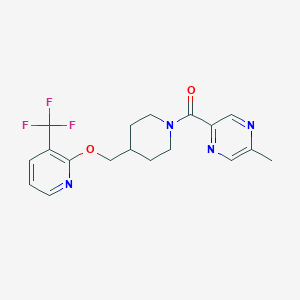 molecular formula C18H19F3N4O2 B2495168 (5-Methylpyrazin-2-yl)-[4-[[3-(trifluoromethyl)pyridin-2-yl]oxymethyl]piperidin-1-yl]methanone CAS No. 2380060-31-9