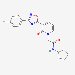 molecular formula C20H19ClN4O3 B2495169 2-(3-(3-(4-chlorophenyl)-1,2,4-oxadiazol-5-yl)-2-oxopyridin-1(2H)-yl)-N-cyclopentylacetamide CAS No. 1105222-74-9