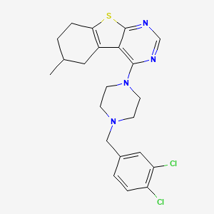 molecular formula C22H24Cl2N4S B2495177 3-{4-[(3,4-dichlorophenyl)methyl]piperazin-1-yl}-12-methyl-8-thia-4,6-diazatricyclo[7.4.0.0^{2,7}]trideca-1(9),2(7),3,5-tetraene CAS No. 442572-73-8