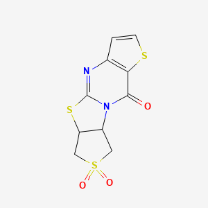 molecular formula C10H8N2O3S3 B2495181 5a,6,8,8a-tetrahydro-10H-thieno[3,2-d]thieno[3',4':4,5][1,3]thiazolo[3,2-a]pyrimidin-10-one 7,7-dioxide CAS No. 1923120-13-1