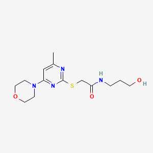 molecular formula C14H22N4O3S B2495185 N-(3-hydroxypropyl)-2-((4-methyl-6-morpholinopyrimidin-2-yl)thio)acetamide CAS No. 393518-13-3