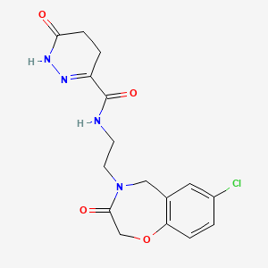molecular formula C16H17ClN4O4 B2495203 N-(2-(7-chloro-3-oxo-2,3-dihydrobenzo[f][1,4]oxazepin-4(5H)-yl)ethyl)-6-oxo-1,4,5,6-tetrahydropyridazine-3-carboxamide CAS No. 1903164-47-5
