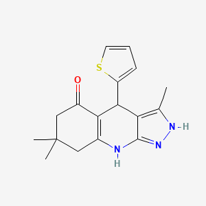 molecular formula C17H19N3OS B2495205 3,7,7-trimethyl-4-(2-thienyl)-2,4,6,7,8,9-hexahydro-5H-pyrazolo[3,4-b]quinolin-5-one CAS No. 865658-72-6