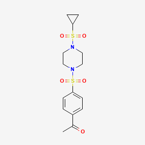 molecular formula C15H20N2O5S2 B2495225 1-(4-((4-(Cyclopropylsulfonyl)piperazin-1-yl)sulfonyl)phenyl)ethanone CAS No. 1226439-19-5