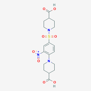 molecular formula C18H23N3O8S B2495226 1-{4-[(4-Carboxypiperidino)sulfonyl]-2-nitrophenyl}-4-piperidinecarboxylic acid CAS No. 866132-63-0