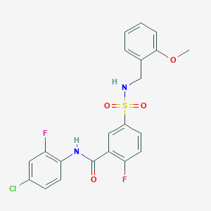 molecular formula C21H17ClF2N2O4S B2495259 N-(4-chloro-2-fluorophenyl)-2-fluoro-5-(N-(2-methoxybenzyl)sulfamoyl)benzamide CAS No. 451512-15-5