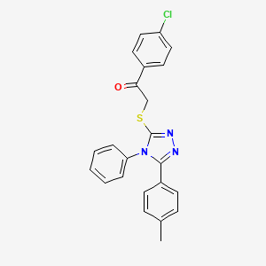 molecular formula C23H18ClN3OS B2495265 1-(4-chlorophenyl)-2-((4-phenyl-5-(p-tolyl)-4H-1,2,4-triazol-3-yl)thio)ethanone CAS No. 540498-97-3
