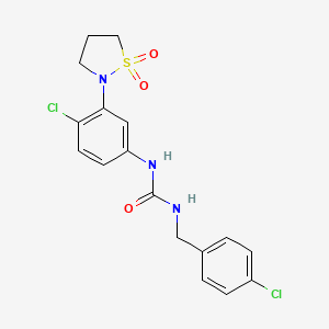 molecular formula C17H17Cl2N3O3S B2495267 1-(4-Chloro-3-(1,1-dioxidoisothiazolidin-2-yl)phenyl)-3-(4-chlorobenzyl)urea CAS No. 1203112-69-9