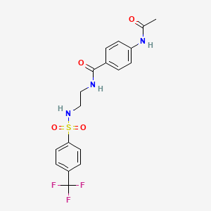 molecular formula C18H18F3N3O4S B2495274 4-乙酰氨基-N-(2-(4-(三氟甲基)苯基磺酰氨基)乙基)苯甲酰胺 CAS No. 1091398-92-3
