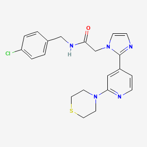 molecular formula C21H22ClN5OS B2495281 N-[(4-chlorophenyl)methyl]-2-{2-[2-(thiomorpholin-4-yl)pyridin-4-yl]-1H-imidazol-1-yl}acetamide CAS No. 1251705-35-7