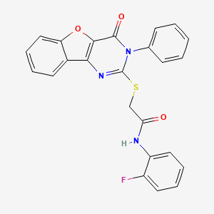 molecular formula C24H16FN3O3S B2495283 N-(2-fluorophenyl)-2-[(4-oxo-3-phenyl-3,4-dihydro[1]benzofuro[3,2-d]pyrimidin-2-yl)thio]acetamide CAS No. 866873-44-1