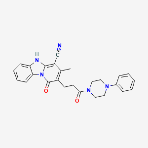 molecular formula C26H25N5O2 B2495291 3-Methyl-1-oxo-2-[3-oxo-3-(4-phenylpiperazin-1-yl)propyl]-1,5-dihydropyrido[1,2-a]benzimidazole-4-carbonitrile CAS No. 919245-32-2