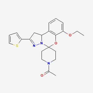 molecular formula C22H25N3O3S B2495293 1-(7-Ethoxy-2-(thiophen-2-yl)-1,10b-dihydrospiro[benzo[e]pyrazolo[1,5-c][1,3]oxazine-5,4'-piperidin]-1'-yl)ethanone CAS No. 899984-05-5
