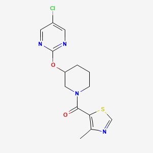 molecular formula C14H15ClN4O2S B2495332 (3-((5-Chloropyrimidin-2-yl)oxy)piperidin-1-yl)(4-methylthiazol-5-yl)methanone CAS No. 2034398-74-6