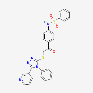 molecular formula C27H21N5O3S2 B2495382 N-[4-(2-{[4-phenyl-5-(pyridin-3-yl)-4H-1,2,4-triazol-3-yl]sulfanyl}acetyl)phenyl]benzenesulfonamide CAS No. 488095-61-0