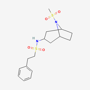 molecular formula C16H24N2O4S2 B2495424 N-(8-(methylsulfonyl)-8-azabicyclo[3.2.1]octan-3-yl)-2-phenylethanesulfonamide CAS No. 2034386-54-2