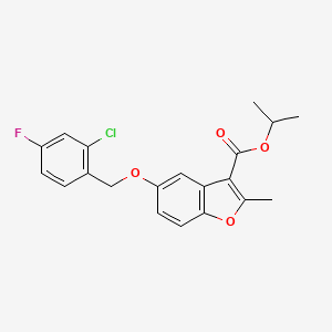 molecular formula C20H18ClFO4 B2495437 Isopropyl 5-((2-chloro-4-fluorobenzyl)oxy)-2-methylbenzofuran-3-carboxylate CAS No. 383903-02-4