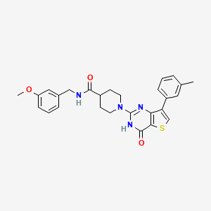 molecular formula C27H28N4O3S B2495447 N-(3-methoxybenzyl)-1-[7-(3-methylphenyl)-4-oxo-3,4-dihydrothieno[3,2-d]pyrimidin-2-yl]piperidine-4-carboxamide CAS No. 1242984-33-3
