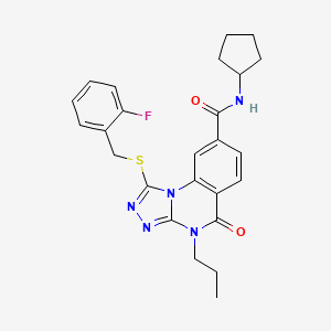 molecular formula C25H26FN5O2S B2495449 N-环戊基-1-((2-氟苯甲基)硫代)-5-氧代-4-丙基-4,5-二氢-[1,2,4]三唑并[4,3-a]喹唑啉-8-甲酰胺 CAS No. 1114830-24-8