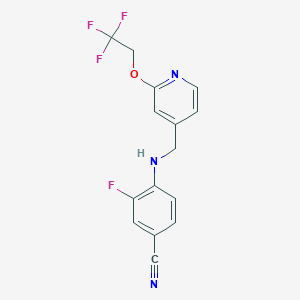 molecular formula C15H11F4N3O B2495468 Benzonitrile, 3-fluoro-4-[[[2-(2,2,2-trifluoroethoxy)-4-pyridinyl]methyl]amino]- CAS No. 1280882-25-8
