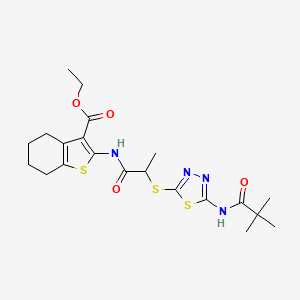 molecular formula C21H28N4O4S3 B2495470 Ethyl 2-(2-((5-pivalamido-1,3,4-thiadiazol-2-yl)thio)propanamido)-4,5,6,7-tetrahydrobenzo[b]thiophene-3-carboxylate CAS No. 477580-80-6