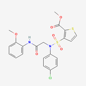 molecular formula C21H19ClN2O6S2 B2495494 methyl 3-[(4-chlorophenyl)({[(2-methoxyphenyl)carbamoyl]methyl})sulfamoyl]thiophene-2-carboxylate CAS No. 941936-40-9