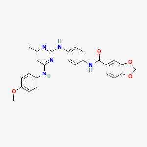 molecular formula C26H23N5O4 B2495520 N-(4-((4-((4-methoxyphenyl)amino)-6-methylpyrimidin-2-yl)amino)phenyl)benzo[d][1,3]dioxole-5-carboxamide CAS No. 941923-75-7