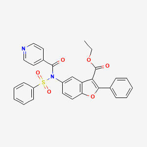 molecular formula C29H22N2O6S B2495523 ethyl 2-phenyl-5-(N-(phenylsulfonyl)isonicotinamido)benzofuran-3-carboxylate CAS No. 448214-16-2