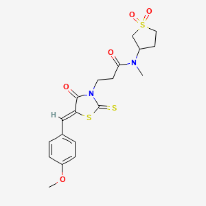 molecular formula C19H22N2O5S3 B2495527 (Z)-N-(1,1-二氧代四氢噻吩-3-基)-3-(5-(4-甲氧基苯甲亚甲基)-4-氧代-2-硫代噻唑烷-3-基)-N-甲基丙酰胺 CAS No. 900134-73-8