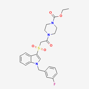 molecular formula C24H26FN3O5S B2495536 ethyl 4-[2-({1-[(3-fluorophenyl)methyl]-1H-indol-3-yl}sulfonyl)acetyl]piperazine-1-carboxylate CAS No. 686743-85-1