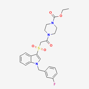 molecular formula C24H26FN3O5S B2495536 ethyl 4-(2-((1-(3-fluorobenzyl)-1H-indol-3-yl)sulfonyl)acetyl)piperazine-1-carboxylate CAS No. 686743-85-1
