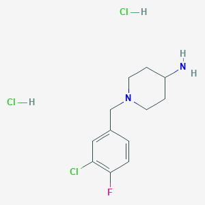 molecular formula C12H18Cl3FN2 B2495537 1-(3-氯-4-氟苯甲基)哌啶-4-胺二盐酸盐 CAS No. 1286266-07-6