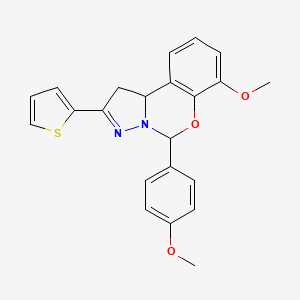 molecular formula C22H20N2O3S B2495604 10-methoxy-7-(4-methoxyphenyl)-4-(thiophen-2-yl)-8-oxa-5,6-diazatricyclo[7.4.0.0^{2,6}]trideca-1(9),4,10,12-tetraene CAS No. 423131-47-9