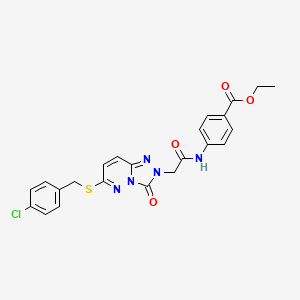 molecular formula C23H20ClN5O4S B2495619 ethyl 4-[2-(6-{[(4-chlorophenyl)methyl]sulfanyl}-3-oxo-2H,3H-[1,2,4]triazolo[4,3-b]pyridazin-2-yl)acetamido]benzoate CAS No. 1040643-39-7