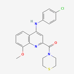 molecular formula C21H20ClN3O2S B2495669 N-(4-chlorophenyl)-8-methoxy-2-(thiomorpholine-4-carbonyl)quinolin-4-amine CAS No. 1251630-03-1