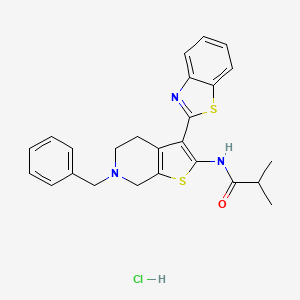 molecular formula C25H26ClN3OS2 B2495672 N-(3-(benzo[d]thiazol-2-yl)-6-benzyl-4,5,6,7-tetrahydrothieno[2,3-c]pyridin-2-yl)isobutyramide hydrochloride CAS No. 1163144-89-5