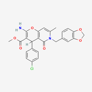 molecular formula C25H21ClN2O6 B2495684 methyl 2-amino-6-(1,3-benzodioxol-5-ylmethyl)-4-(4-chlorophenyl)-7-methyl-5-oxo-5,6-dihydro-4H-pyrano[3,2-c]pyridine-3-carboxylate CAS No. 758703-61-6