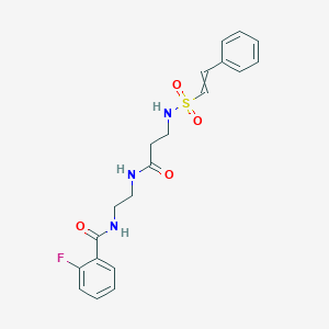 molecular formula C20H22FN3O4S B2495727 N-{2-[(2-fluorophenyl)formamido]ethyl}-3-(2-phenylethenesulfonamido)propanamide CAS No. 1276212-94-2
