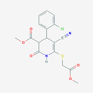 molecular formula C17H15ClN2O5S B2495749 Methyl 4-(2-chlorophenyl)-5-cyano-6-[(2-methoxy-2-oxoethyl)sulfanyl]-2-oxo-1,2,3,4-tetrahydropyridine-3-carboxylate CAS No. 332161-86-1