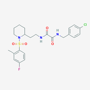 molecular formula C23H27ClFN3O4S B2495783 N'-[(4-chlorophenyl)methyl]-N-{2-[1-(4-fluoro-2-methylbenzenesulfonyl)piperidin-2-yl]ethyl}ethanediamide CAS No. 898426-81-8