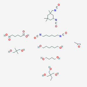 molecular formula C50H96N4O18 B024958 Butane-1,4-diol;1,6-diisocyanatohexane;2,2-dimethylpropane-1,3-diol;2-ethyl-2-(hydroxymethyl)propane-1,3-diol;hexanedioic acid;hexane-1,6-diol;5-isocyanato-1-(isocyanatomethyl)-1,3,3-trimethylcyclohexane;2-methyloxirane CAS No. 103570-32-7