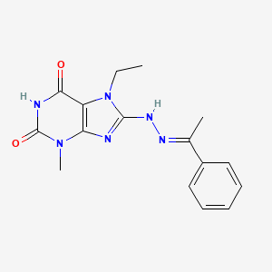 (E)-7-ethyl-3-methyl-8-(2-(1-phenylethylidene)hydrazinyl)-1H-purine-2,6(3H,7H)-dione